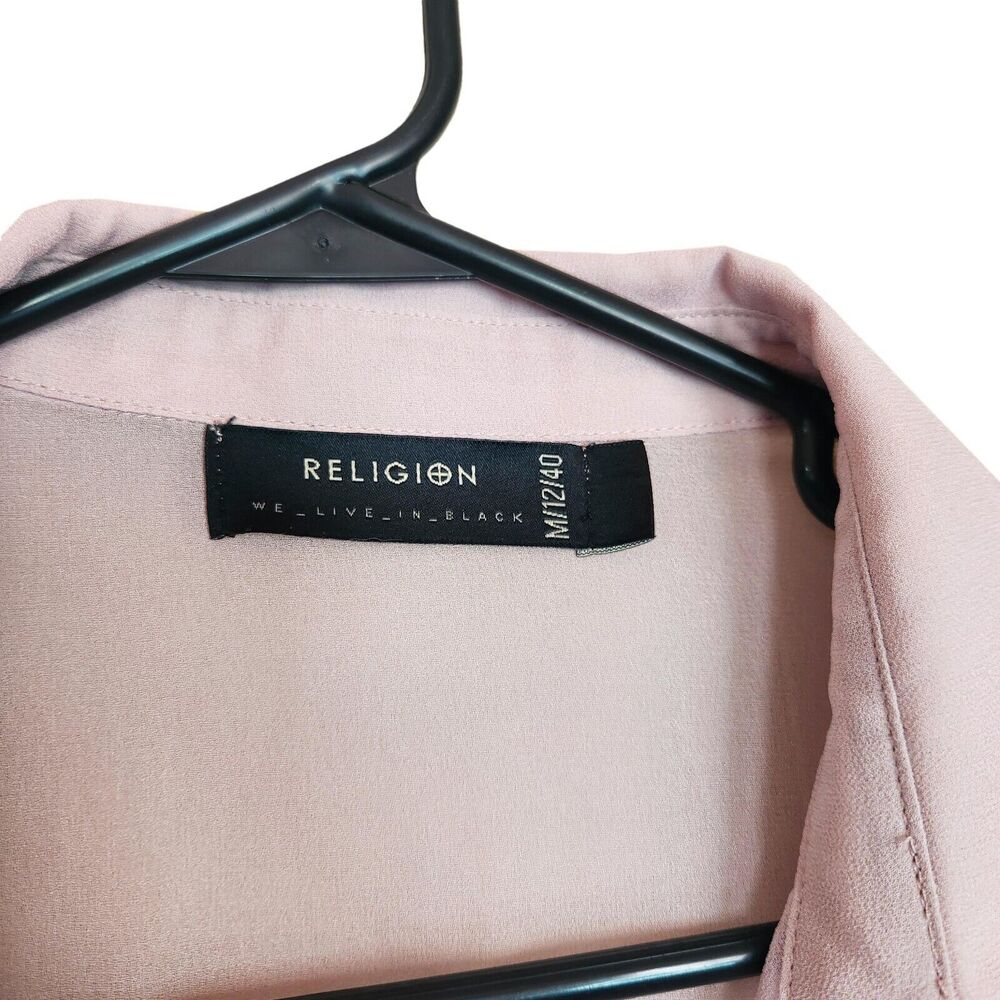 Religion Blouse Women’s Button Transparent Blush with Floral Embroidery  Size M - Picture 2 of 3